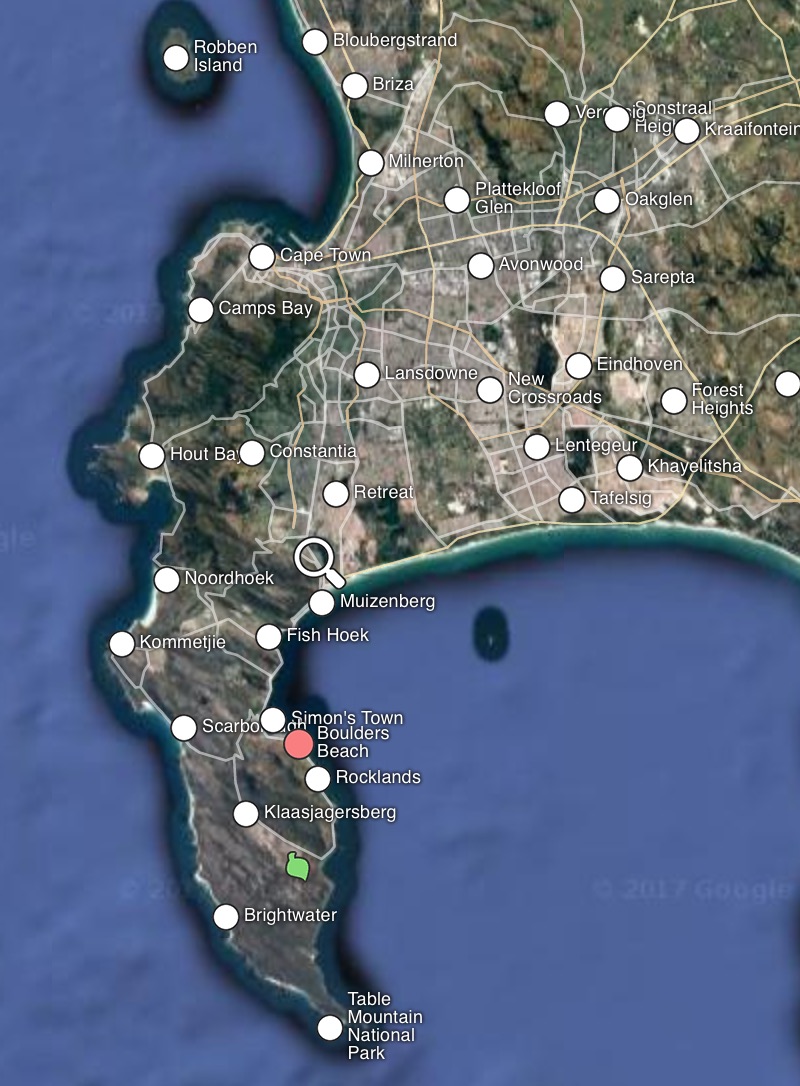 carte de Boulders Beach
